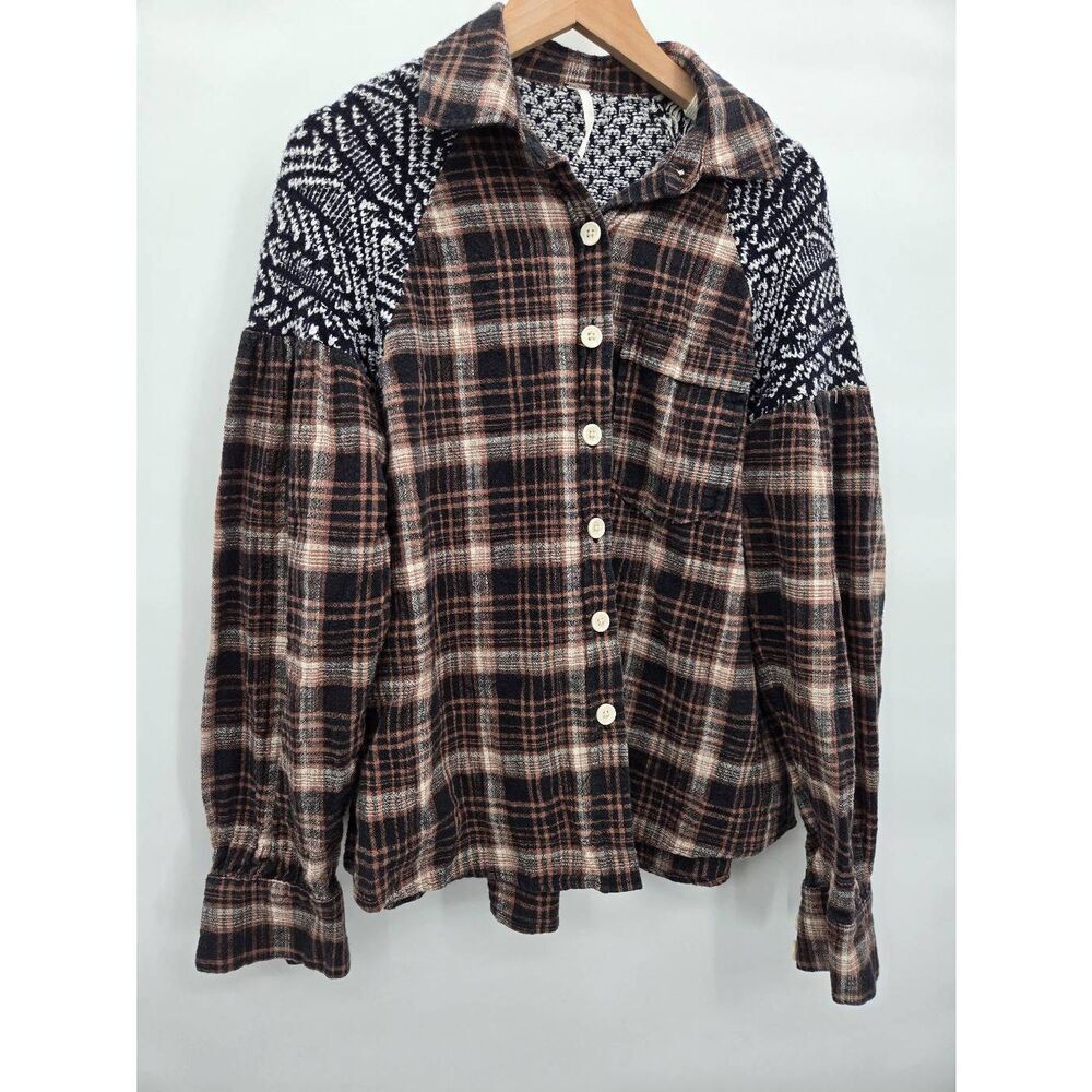 Free People Fireside Nights Plaid Shirt Size XS  Boho Long Sleeve - Picture 6 of 10